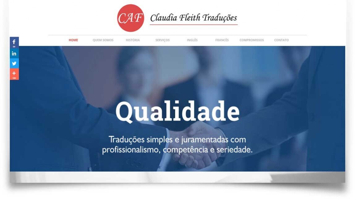 Imagem do website de Claudia Fleith Traduções desenvolvido pela F55 Marketing Digital