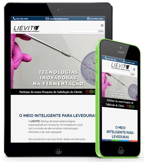Tablet e Smartphone que comprovam que site da Lievito Biotecnologia é responsivo