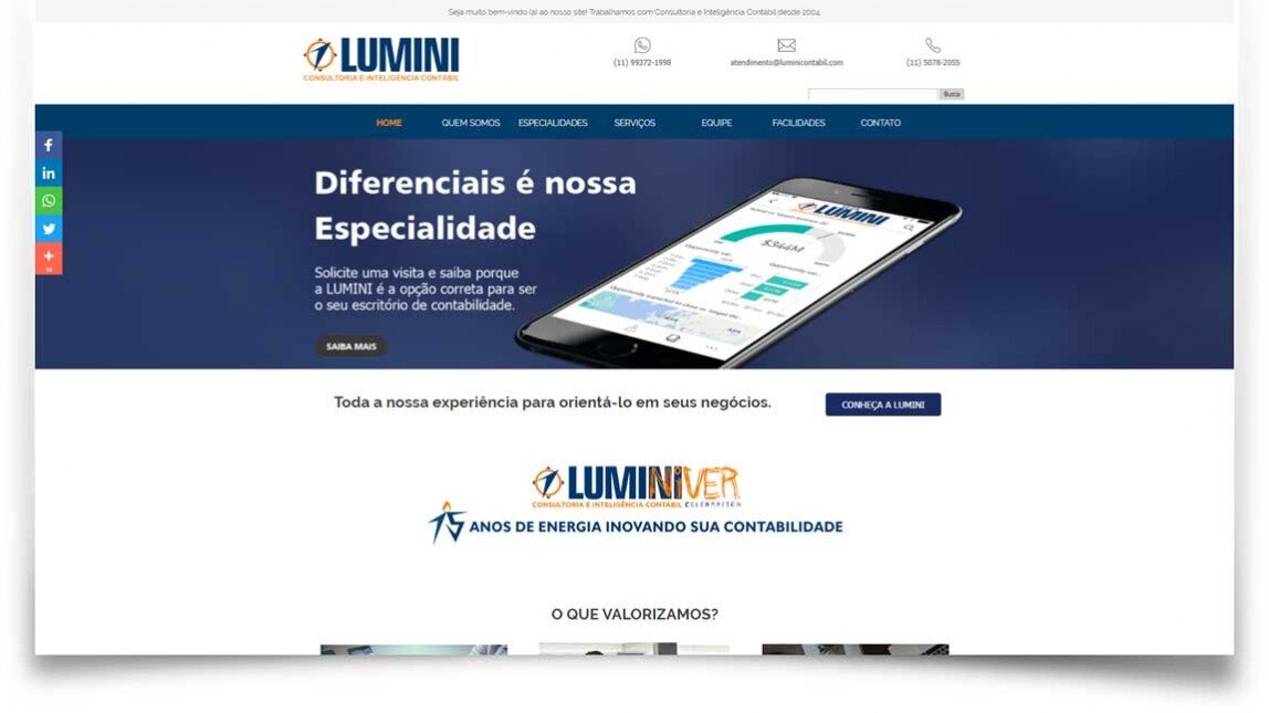 Imagem do website da Lumini Consultoria e Inteligência Contábil desenvolvido pela F55 Marketing Digital