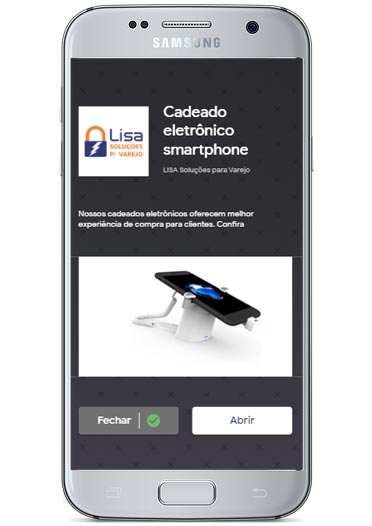 Smartphone com anúncio de links patrocinados para o Lisa Soluções para Varejo