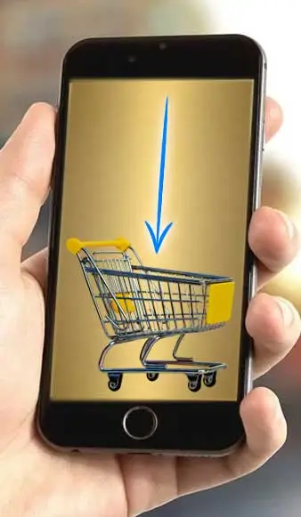 Etapas de um plano para Ecommerce. Carrinho de compras de loja virtual no smartphone